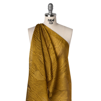 Sheer Metallic Polyester Brocade - Gold Paisley Drops - Deadstock Drape