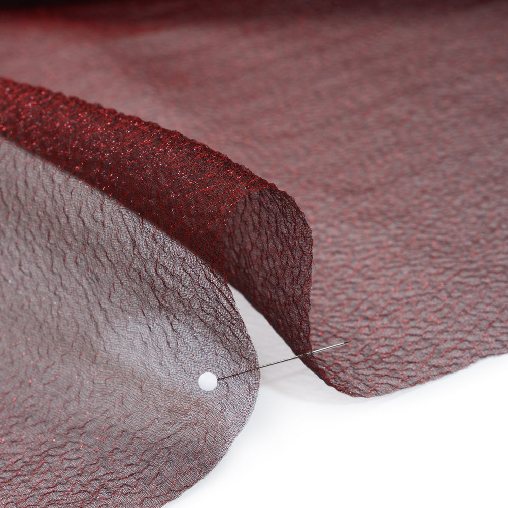 Metallic Shimmer Bubble Organza - Wine Red - Deadstock Detail