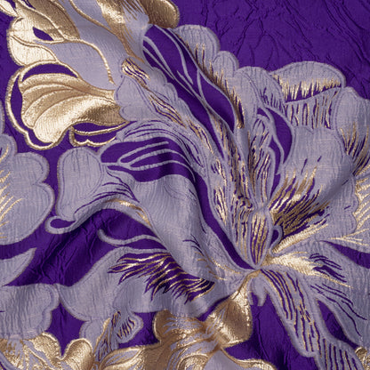 Metallic Polyester Brocade - Royal Purple, Lilac and Gold Floral - Deadstock