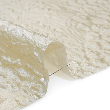 Luminous Polyester Brocade - Ivory Flowers and Lines - Deadstock Detail