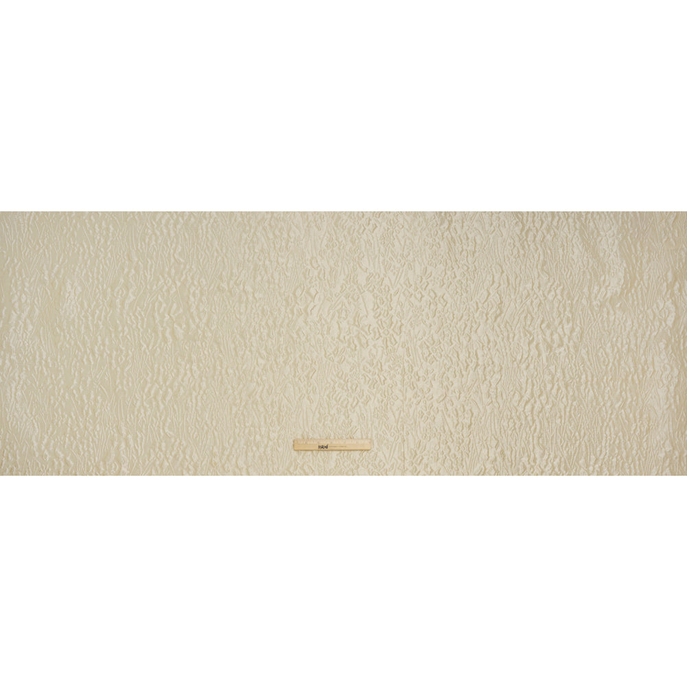 Luminous Polyester Brocade - Ivory Flowers and Lines - Deadstock - Full