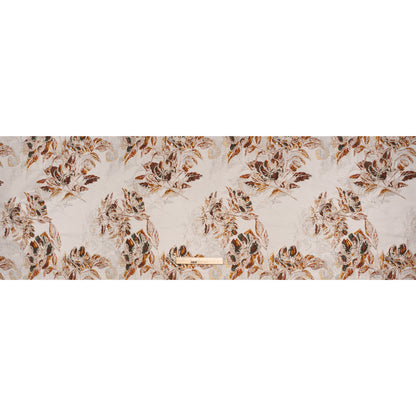Metallic Polyester Brocade - Light Beige, Red Orange and Green Floral - Deadstock - Full