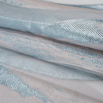 Metallic Polyester Burnout Brocade - Palest Pink and Light Blue Wavy Brushstrokes - Deadstock Folded