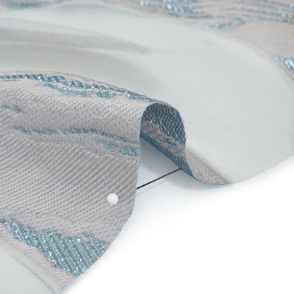 Metallic Polyester Burnout Brocade - Palest Pink and Light Blue Wavy Brushstrokes - Deadstock Detail