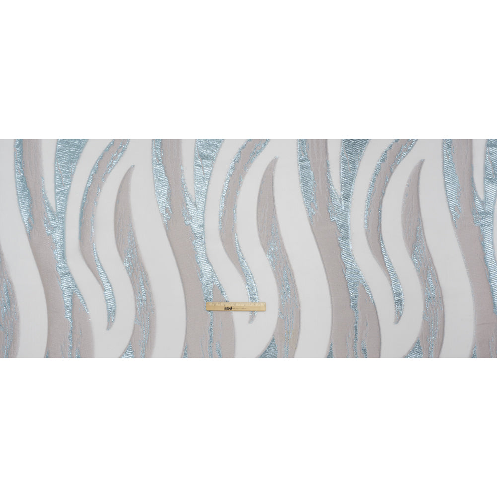 Metallic Polyester Burnout Brocade - Palest Pink and Light Blue Wavy Brushstrokes - Deadstock - Full