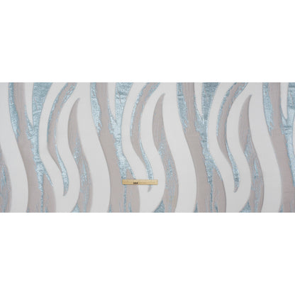 Metallic Polyester Burnout Brocade - Palest Pink and Light Blue Wavy Brushstrokes - Deadstock - Full