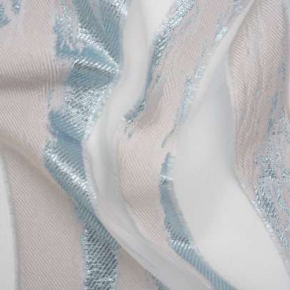 Metallic Polyester Burnout Brocade - Palest Pink and Light Blue Wavy Brushstrokes - Deadstock