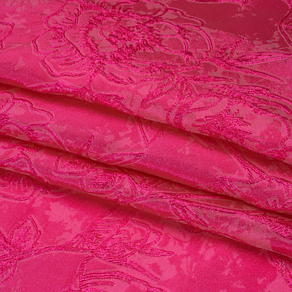 Metallic Polyester Brocade - Hot Pink Floral - Deadstock Folded