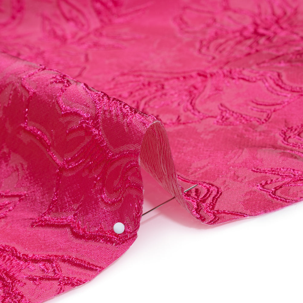 Metallic Polyester Brocade - Hot Pink Floral - Deadstock Detail