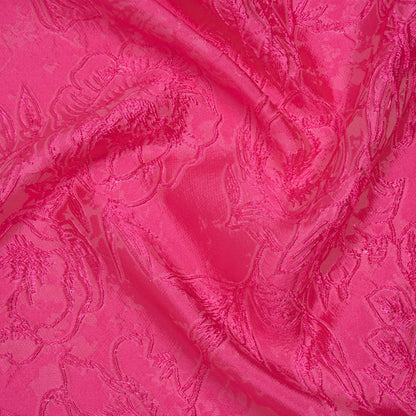 Metallic Polyester Brocade - Hot Pink Floral - Deadstock