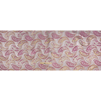 Metallic Polyester Brocade - Pink, Yellow and Silver Abstract Swooshes - Deadstock - Full