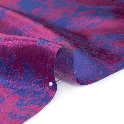 Luminous Polyester Brocade - Purple and Magenta Abstract - Deadstock Detail