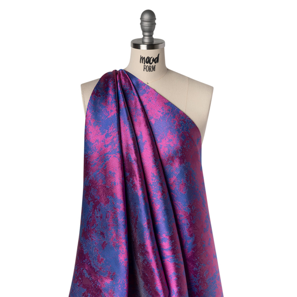 Luminous Polyester Brocade - Purple and Magenta Abstract - Deadstock Drape