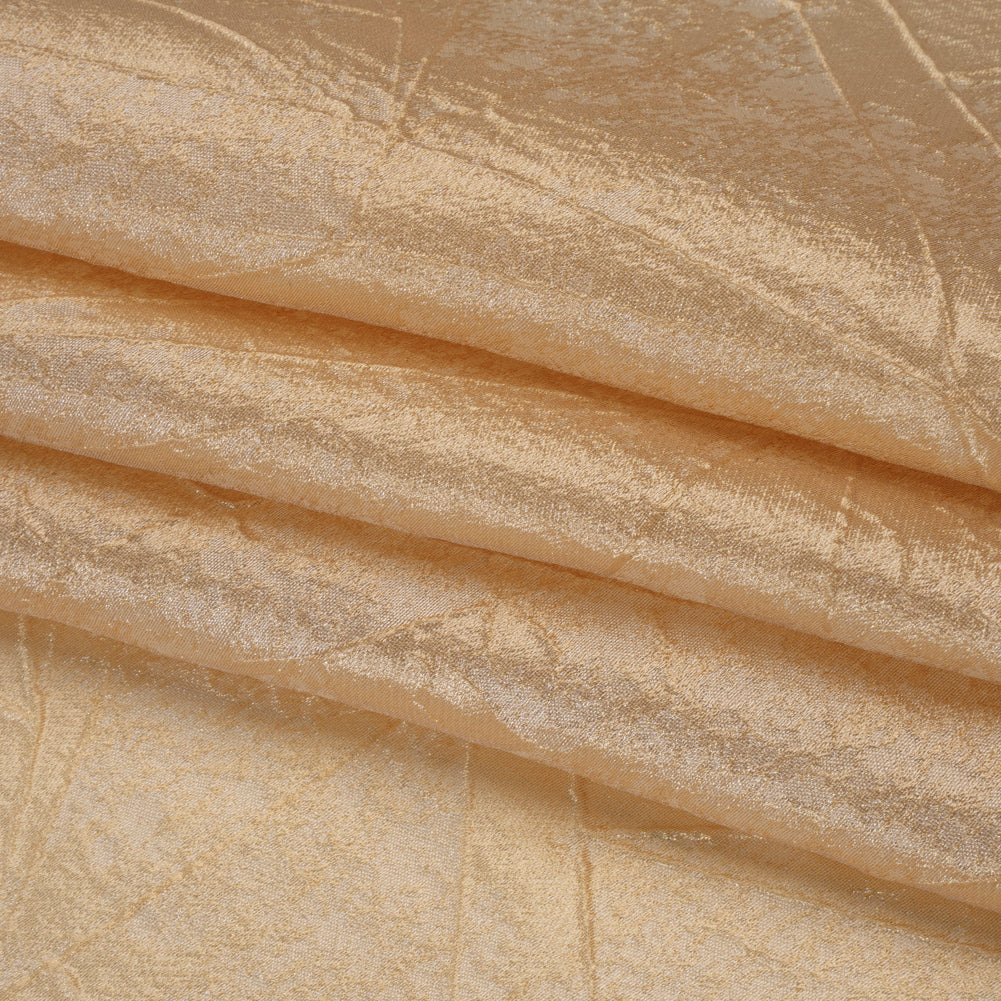 Luminous Polyester Brocade - Golden Tan Abstract Lines - Deadstock Folded