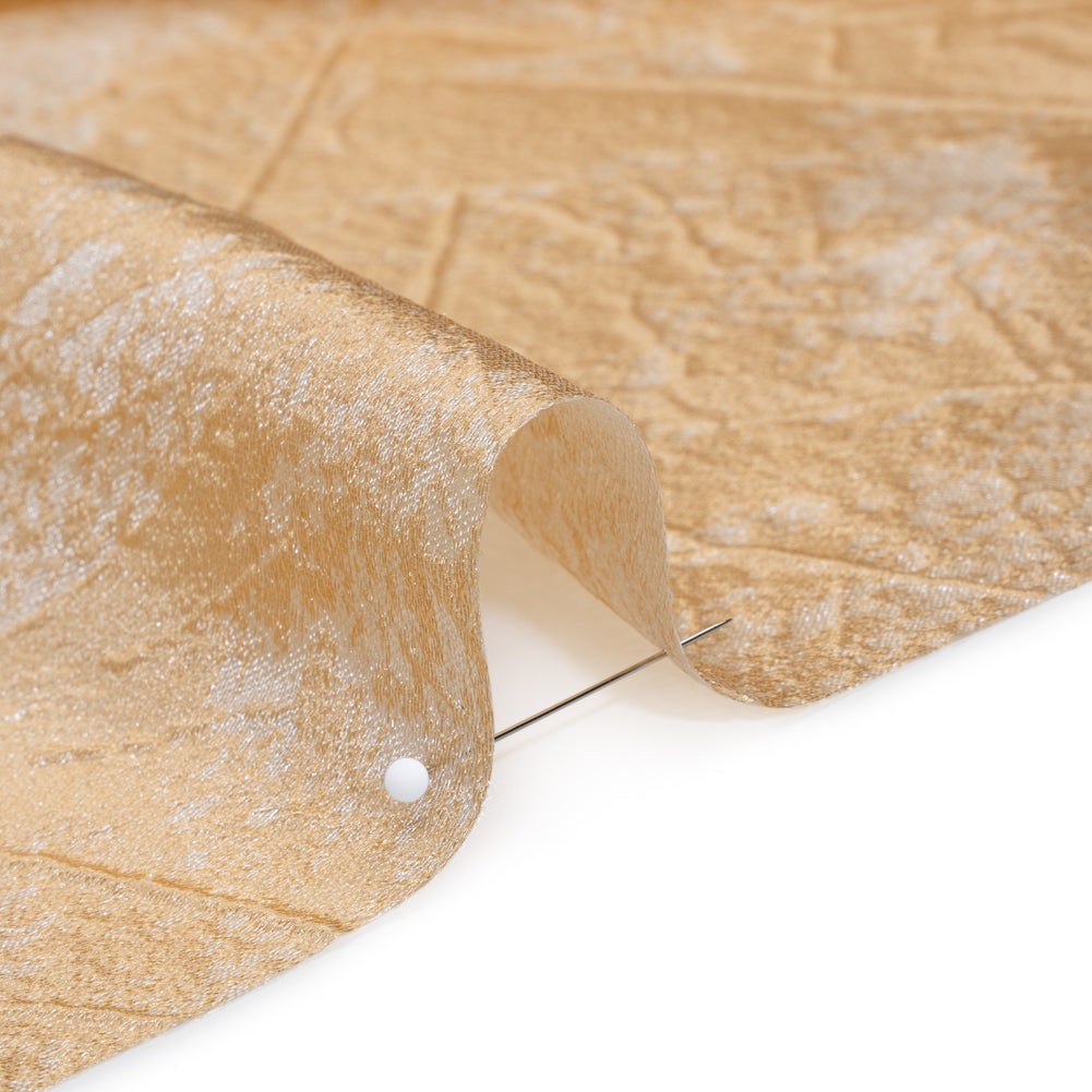 Luminous Polyester Brocade - Golden Tan Abstract Lines - Deadstock Detail