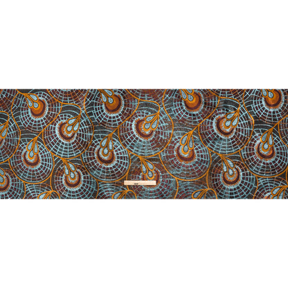 Metallic Polyester Brocade - Orange, Wine Red and Sky Blue Geometrically Abstract Dandelions - Deadstock - Full