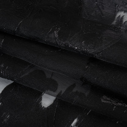 Metallic Polyester Burnout Brocade - Black Floral - Deadstock Folded