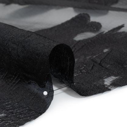 Metallic Polyester Burnout Brocade - Black Floral - Deadstock Detail
