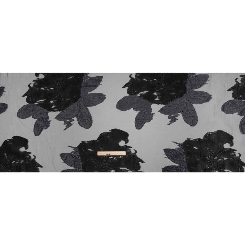 Metallic Polyester Burnout Brocade - Black Floral - Deadstock - Full