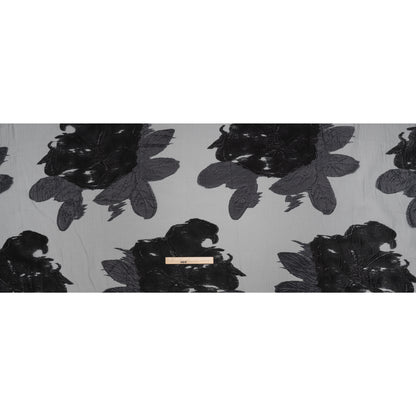 Metallic Polyester Burnout Brocade - Black Floral - Deadstock - Full