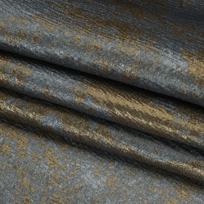 Metallic Polyester Brocade - Steel Blue and Antique Gold Abstract - Deadstock Folded