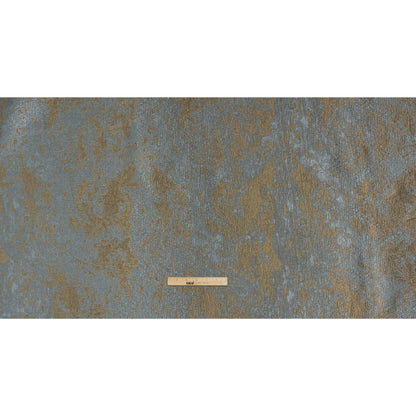 Metallic Polyester Brocade - Steel Blue and Antique Gold Abstract - Deadstock - Full