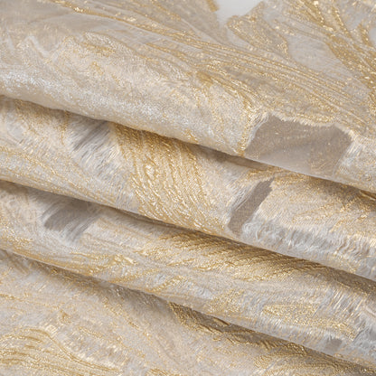 Metallic Polyester Burnout Brocade - Ivory and Gold Abstracted Florals - Deadstock Folded
