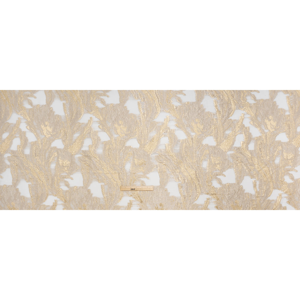 Metallic Polyester Burnout Brocade - Ivory and Gold Abstracted Florals - Deadstock - Full