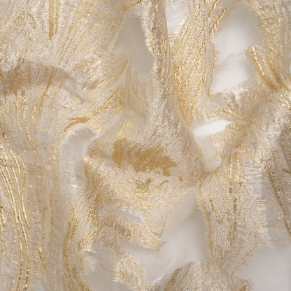 Metallic Polyester Burnout Brocade - Ivory and Gold Abstracted Florals - Deadstock
