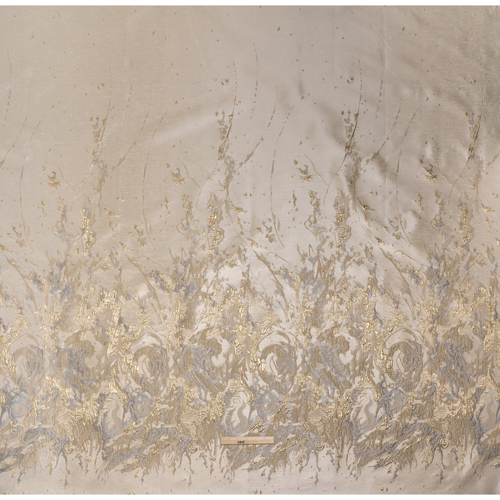 Metallic Polyester Brocade Panel - Beige, Gold and Silvery Gray Paint Splatters and Swirls - Deadstock - Full