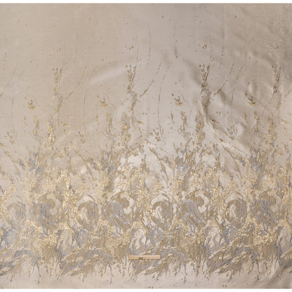 Metallic Polyester Brocade Panel - Beige, Gold and Silvery Gray Paint Splatters and Swirls - Deadstock - Full