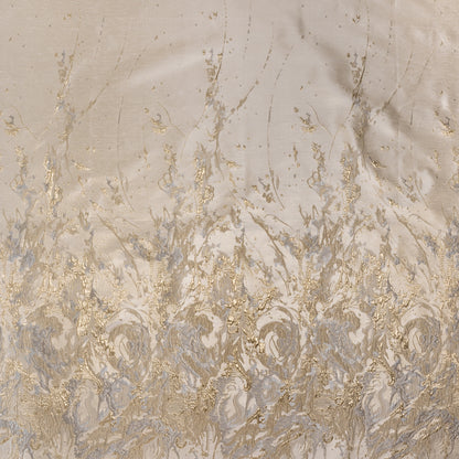 Metallic Polyester Brocade Panel - Beige, Gold and Silvery Gray Paint Splatters and Swirls - Deadstock