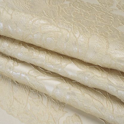 Polyester Brocade - Ivory Rose Garden - Deadstock Folded