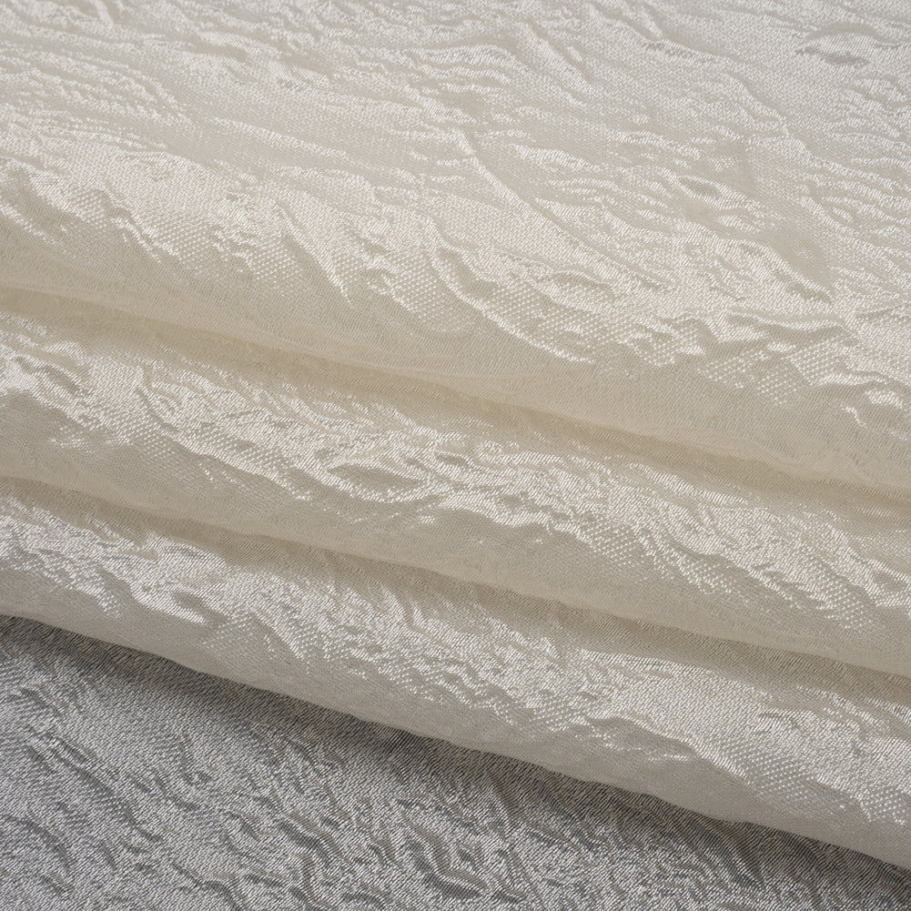 Luminous Sheer Polyester Brocade - Ivory Branches and Leaves - Deadstock Folded