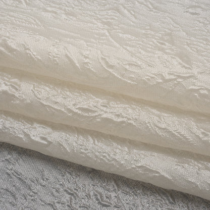 Luminous Sheer Polyester Brocade - Ivory Branches and Leaves - Deadstock Folded