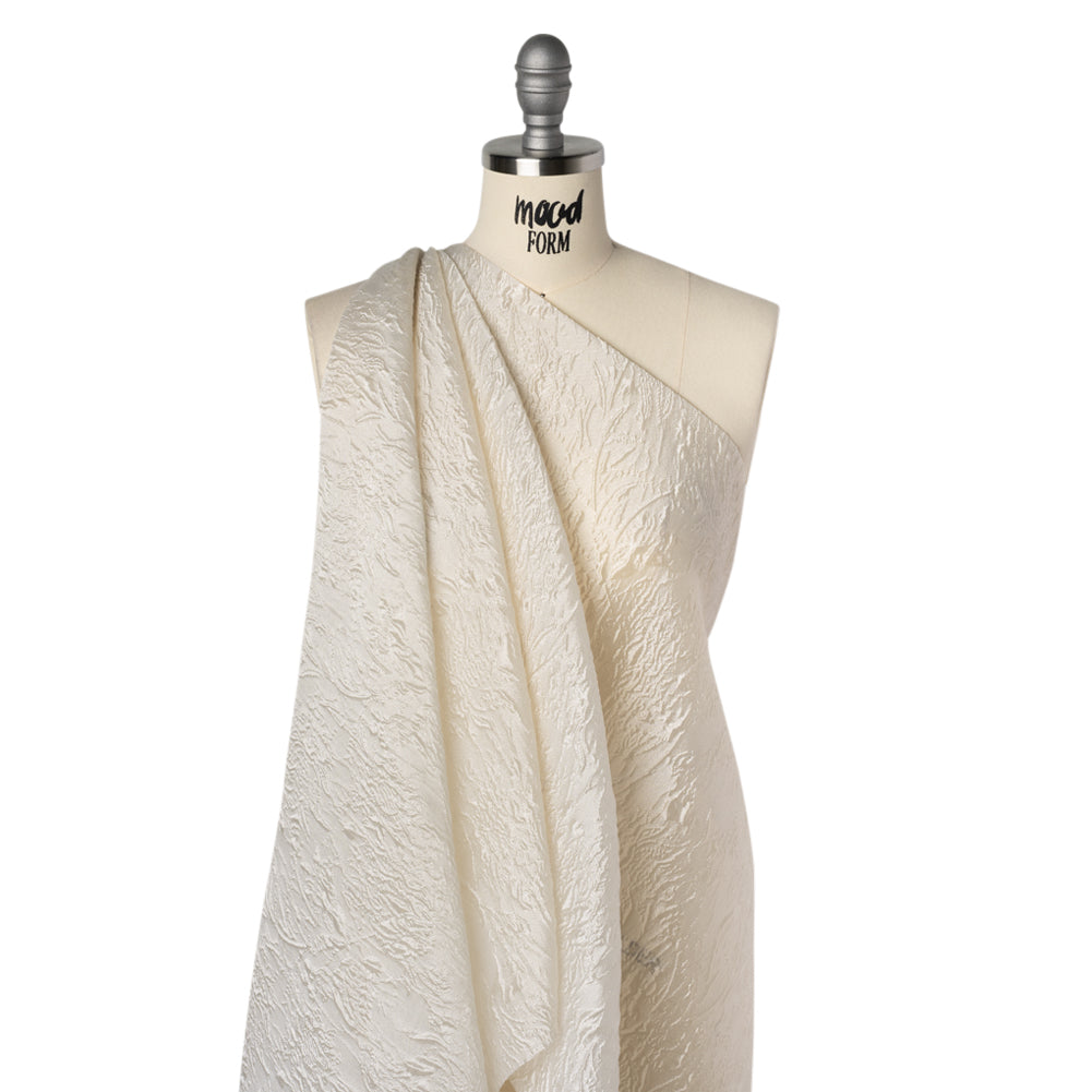 Luminous Sheer Polyester Brocade - Ivory Branches and Leaves - Deadstock Drape
