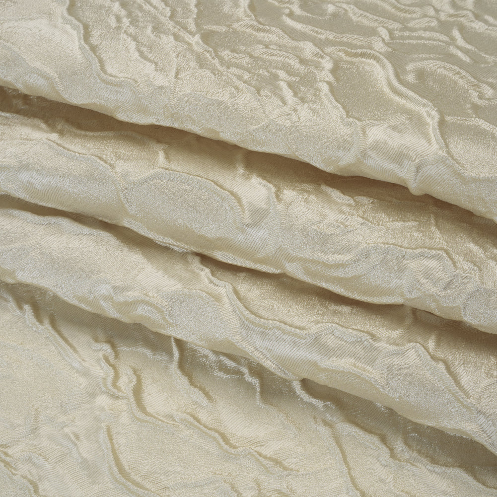Metallic Polyester Brocade - Ivory Abstract Lines - Deadstock Folded