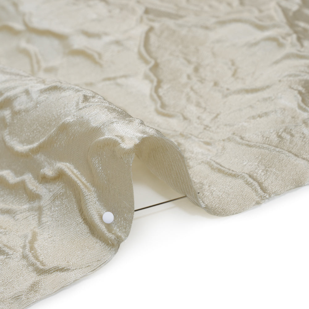 Metallic Polyester Brocade - Ivory Abstract Lines - Deadstock Detail