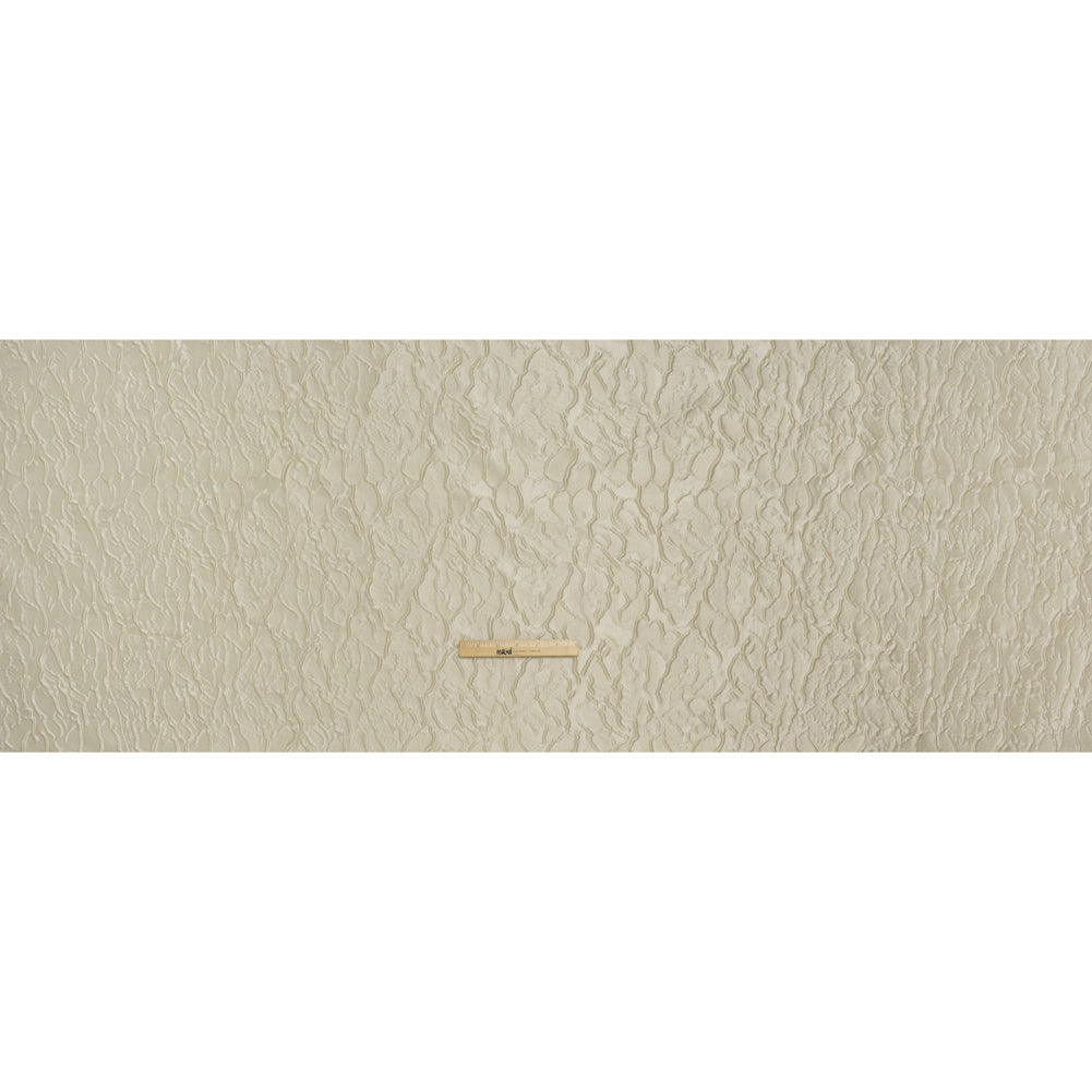Metallic Polyester Brocade - Ivory Abstract Lines - Deadstock - Full