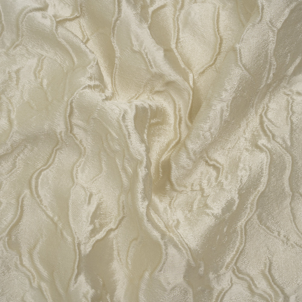 Metallic Polyester Brocade - Ivory Abstract Lines - Deadstock
