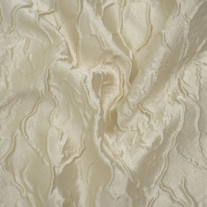 Metallic Polyester Brocade - Ivory Abstract Lines - Deadstock