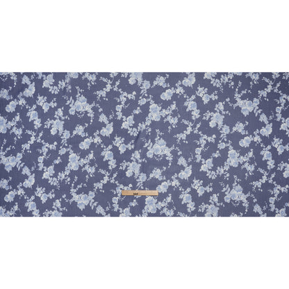 Crinkled Silk Chiffon Print by Carolina Herrera - Dark Blue and White Ghostly Flowers - Designer Deadstock
