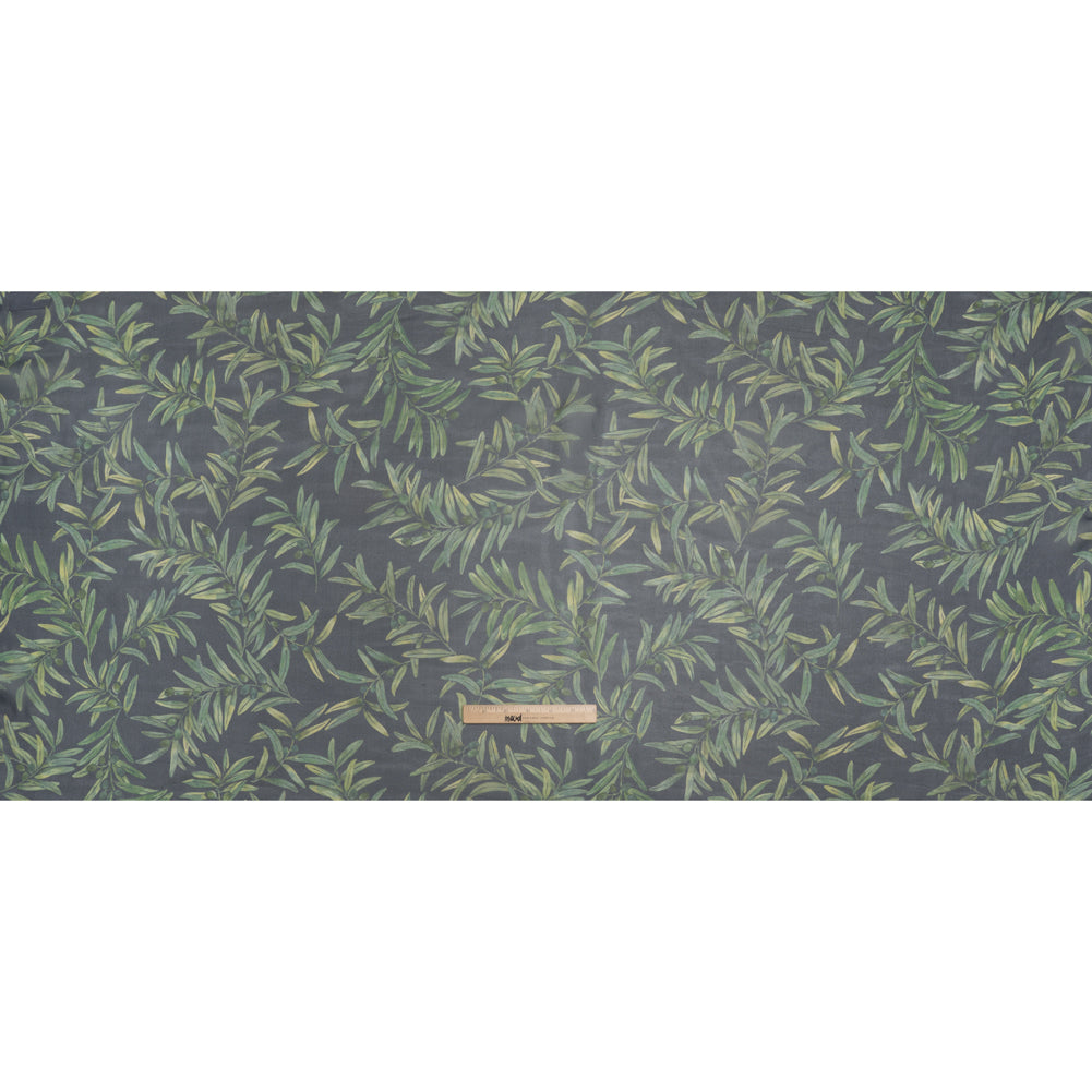 Silk Chiffon Print by Carolina Herrera - Midnight Navy and Green Olive Branches - Designer Deadstock