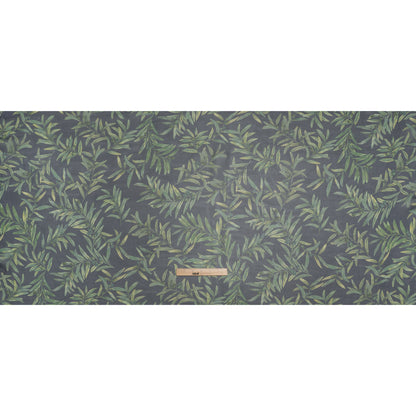 Silk Chiffon Print by Carolina Herrera - Midnight Navy and Green Olive Branches - Designer Deadstock