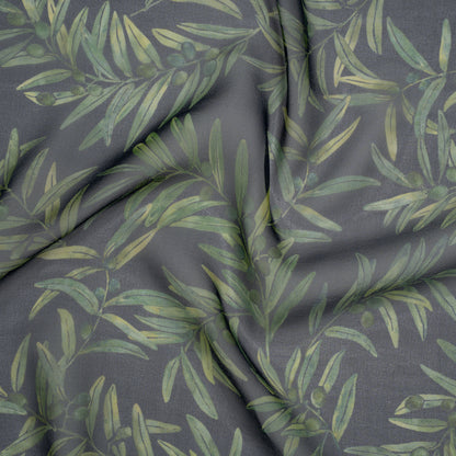 Silk Chiffon Print by Carolina Herrera - Midnight Navy and Green Olive Branches - Designer Deadstock