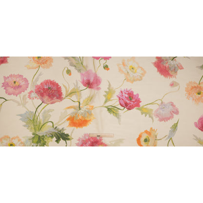 Satin Faced Silk Organza Print by Carolina Herrera - Cream, Pink and Orange Watercolor Florals - Designer Deadstock
