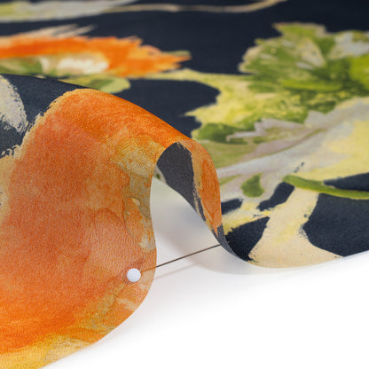 Satin Faced Silk Organza Print by Carolina Herrera - Navy, Pink and Orange Watercolor Florals - Designer Deadstock