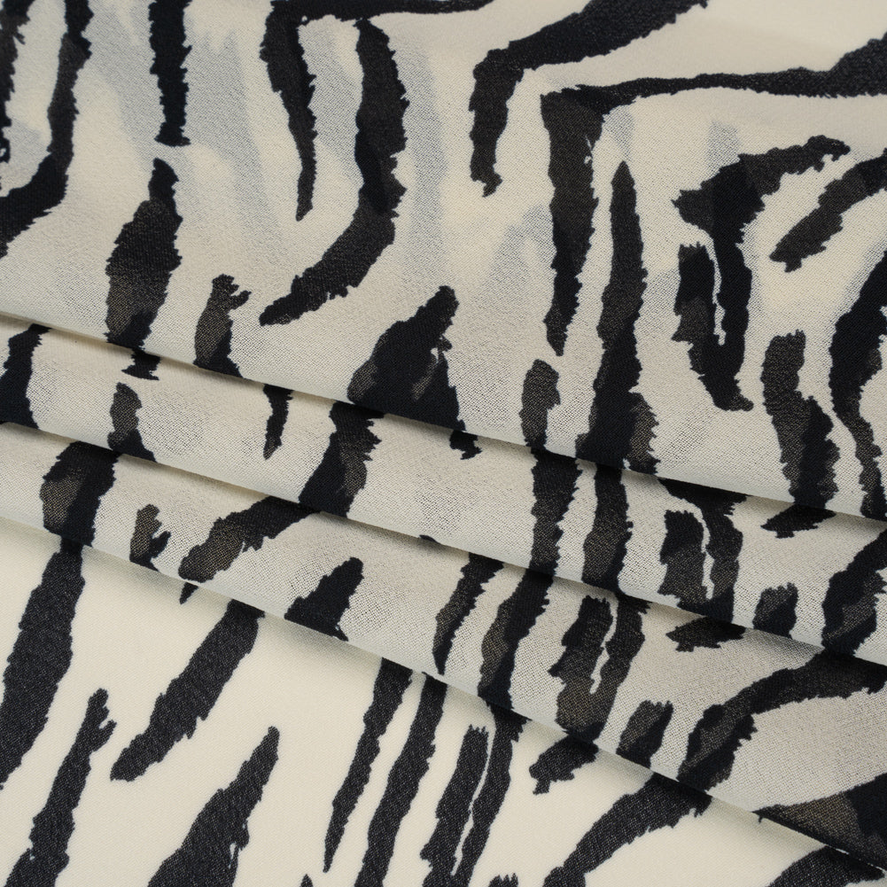 Viscose Georgette Print - Black and White Zebra Stripes - Designer Deadstock - Folded