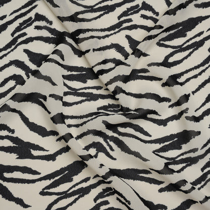 Viscose Georgette Print - Black and White Zebra Stripes - Designer Deadstock