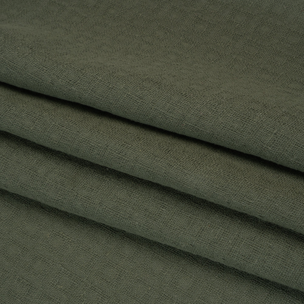 Linen and Cotton Waffle Woven Made in Italy - Sage Green - Folded